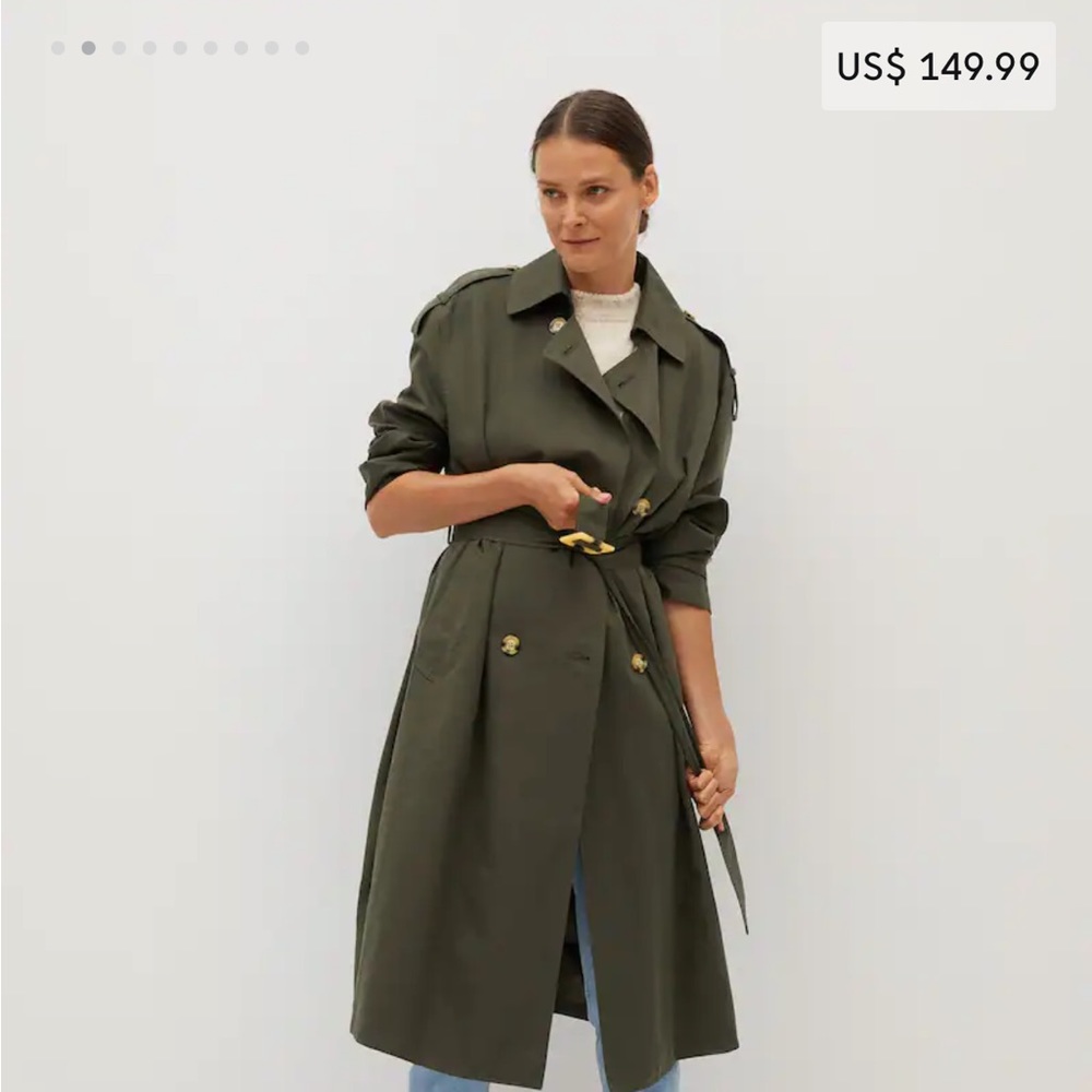 MNG by Mango Stunning Hunter Green Trench coat, Size Small.